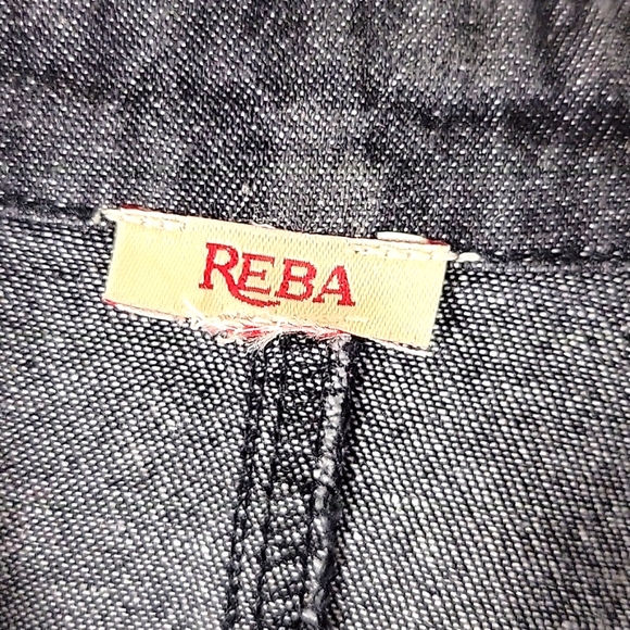 REBA Western Lightweight Button Up Denim&Lace Embroidered Blouse Size M - Picture 2 of 11